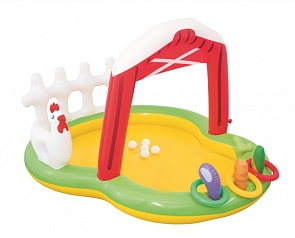 Надувной бассейн с брызгалкой и принадлежностями для игр – Ферма, кольца 3 шт, овощи 3 шт, шарики 5 шт, 175 х 147 х 102 см, 121 л (Bestway, бв53065)