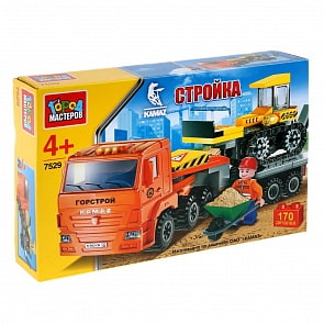 Конструктор из серии Камаз - Перевозчик с бульдозером, с фигуркой, 170 деталей (Город Мастеров, KK-7529-R)