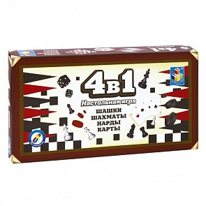 Игра настольная 4 в 1 - Шашки/шахматы/нарды/карты на магните (1Toy, Т52451)