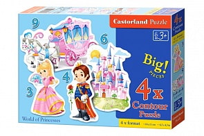 Пазл Мир принцесс, 4 по 3/4/6/9 элементов (Castorland, B-005031)