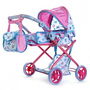 Коляска металлическая для кукол съемный верх, регулируемая ручка, сумка (Карапуз, 63HJ-C4sim)