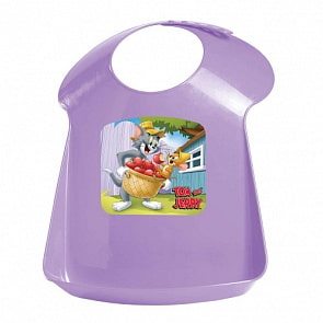Нагрудник детский с аппликацией Том и Джерри, сиреневый (Бытпласт, 431308103) (ассортимент)
