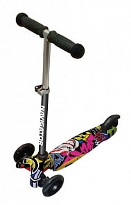 Самокат трехколесный печать вотерпринт, PU колеса со светом, регулируемый руль (Navigator, Т14749)