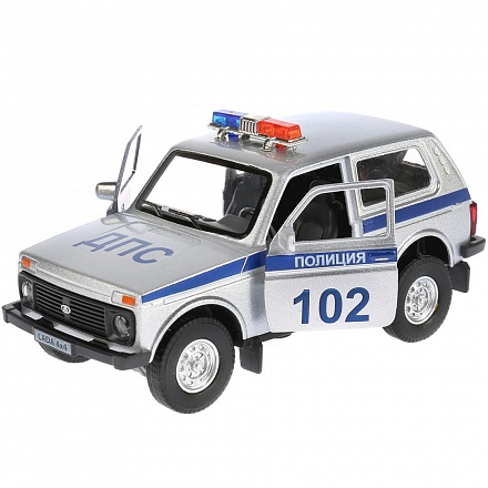 Модель Lada 4x4 Полиция, 12 см, инерционная, свет и звук 