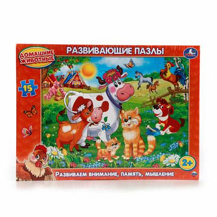 Развивающий пазл в рамке - Домашние животные, 15 элементов 