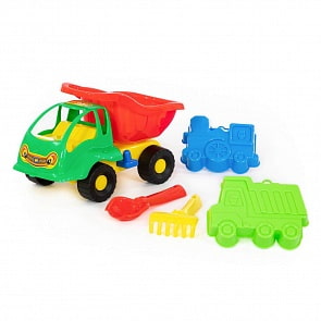 Набор №49 - Автомобиль-самосвал – Муравей, совок №2, грабельки №2, 2 формочки (Полесье, 3119) (ассортимент)