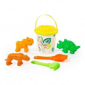Набор №358: ведро с наклейкой, ситечко Солнышко, лопатка №5, грабельки №5, 3 формочки (Полесье, 35820)