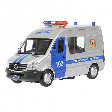 Машина Mercedes-benz Sprinter - Полиция, 14 см, открываются двери, инерционный механизм 