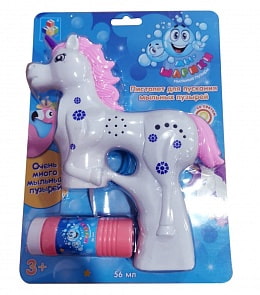 Пистолет для пускания мыльных пузырей - Единорог, 56 мл, свет (1Toy, Т17309)