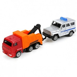 Набор из 2 металлических машин – Камаз эвакуатор и УАЗ Хантер, 7,5 см (Технопарк, SB-17-46+UAZ-WB)