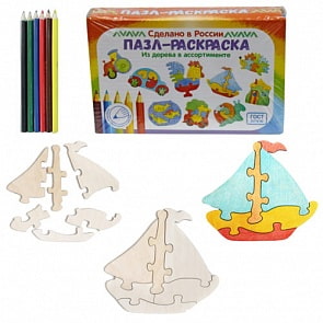 Развивающий деревянный пазл-раскраска – Кораблик, 6 элементов (Мастер игрушек, IG0111)