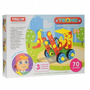 Конструктор Техно – Кран, погрузчик, бульдозер, 70 деталей (Stellar, 02035-Kno)