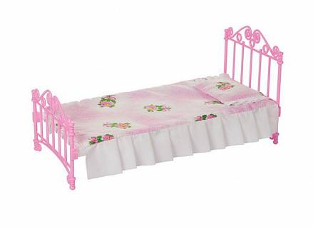 Кроватка с постельным бельем, розовая 