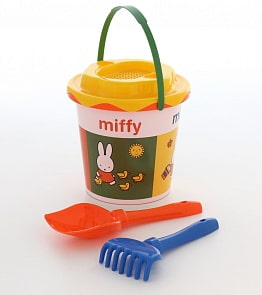 Набор №1 Миффи-3: ведро с наклейкой, ситечко Солнышко, лопатка №5, грабельки №5 (Полесье, 64714)