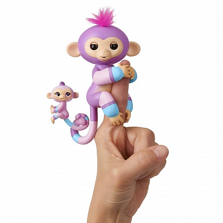 Интерактивная обезьянка Fingerlings – Вайолет с малышом, 12 см, звук 