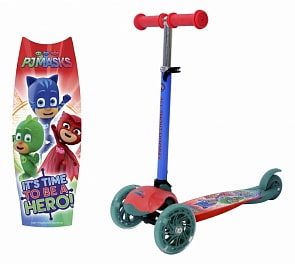 Трехколесный складной самокат - PJ Masks, светящиеся колеса 12 и 9 см (1toy, Т11425)