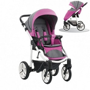 Детская прогулочная коляска Nico, розово-серая, шасси белая/BIA (Bebetto, WB142_SL268)