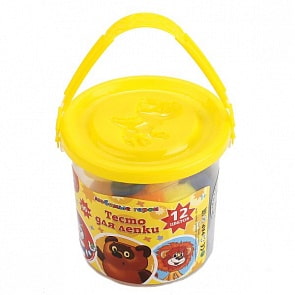 Тесто для лепки Союзмультфильм, 12 цветов, формочка и валик, в ведре (Multiart, 9012PD-CRTsim)