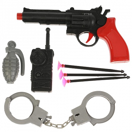 Набор полиция: пистолет, присоски, наручники, граната, рация 