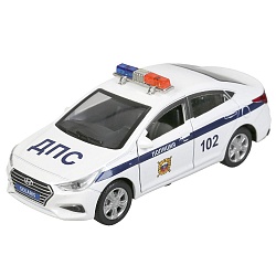 Инерционная металлическая модель - Hyundai Solaris – Полиция, 12 см, цвет белый (Технопарк, SOLARIS2-12POL-WH) - миниатюра