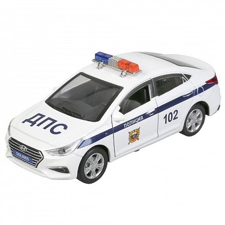 Инерционная металлическая модель - Hyundai Solaris – Полиция, 12 см, цвет белый 