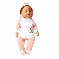 Одежда для кукол размером 40-42 см. - Теплый костюм с ползунками и кофточкой с капюшоном Зайка (Карапуз, OTF-1902SF-RU) - миниатюра