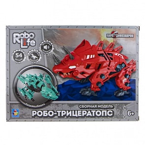 Сборная модель RoboLife - Робо-трицератопс, голубой, 54 детали (1Toy, Т19090)