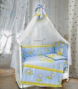 Комплект в кроватку - Слоники, 7 предметов, голубой (Bombus, BOM_1072)