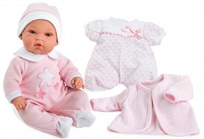 Интерактивный пупс Arias Elegance с мягким телом, в розовом комбинезоне c комплектом одежды, 33 см (Arias, Т13723)