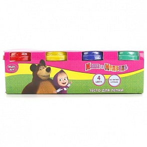 Тесто для лепки из серии Маша и Медведь, 4 цвета и формочки на крышках (Multiart, 450PD-MMsim)