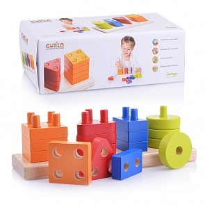 Сортер деревянный - Геометрические фигуры, прямоугольный, 17 деталей (Cubika, 13807)