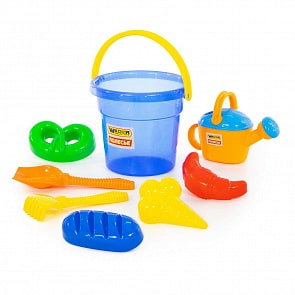 Набор №407: ведро Макси, лопата №6, грабли №6, формочки мороженое + пирожок + крендель + рогалик, лейка №8 (Полесье, 38456)