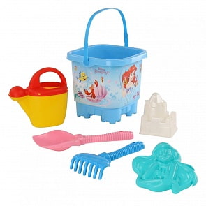 Набор Disney - Русалочка №8: ведро-замок большое с наклейкой, лопата №6, грабли №6, 2 формочки, лейка №10 (Полесье, 65964)