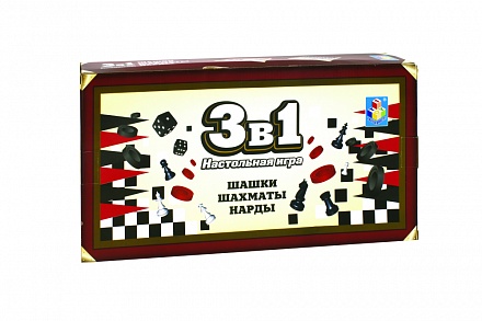 Игра настольная 3 в 1 - шашки, шахматы, нарды, магнитные 
