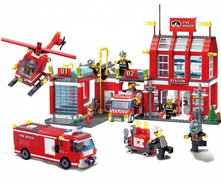Конструктор с фигурками и аксессуарами – Пожарная станция, 980 деталей 
