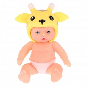 Пупс с шапочками в виде жирафика и ягненка, можно купать, 13 см (Карапуз, 83129-1-RU)