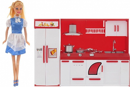 Кукла с набором мебели – Кухня, со светом и аксессуарами  