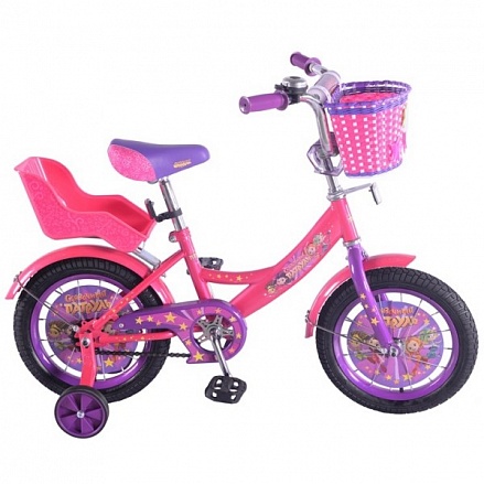 Велосипед детский 14' Сказочный патруль a-тип, передняя и задняя корзинки, вставки, страховочные колеса, звонок, розовый 