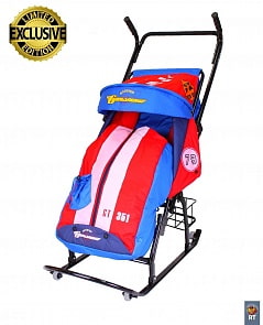 Санки-коляска Герда 42-Р5 с 4 колесиками и корзинкой «Тачки» Эксклюзив. Красный (RT, 3932RT)