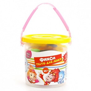 Тесто для лепки Фиксики, 12 цветов, формочка и валик, в ведре (Multiart, 9012PD-FIXsim)