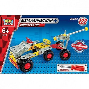 Металлический конструктор Город Мастеров – Джип с пушкой, 122 детали (Город Мастеров, WW-1223-Rsim)