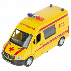 Машина Реанимация Mercedes-Benz Sprinter 14 см двери открываются (Технопарк, SPRINTERVAN-14AMB-YE)