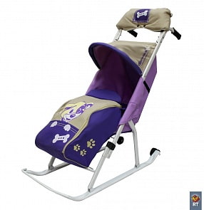 Санки-коляска Комфорт Люкс 11, Любопытный щенок, с колесиками и муфтой, сиреневый (RT, 3980RT)