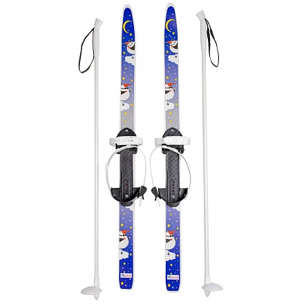 Лыжи детские из серии Быстрики – Пингвины, 90 см., универсальное крепление Цикл, с палками 