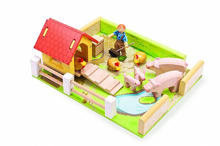 Игровой набор - Сарай с курицами, свиньями и уборщиком 