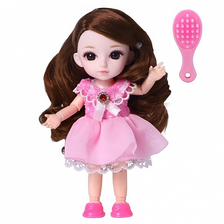 Кукла шарнирная - Малышка Лили шатенка с расческой, 16 см 