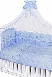 Комплект в кроватку 7 предметов - Зая-Зай, голубой (Золотой Гусь, 1232-z)