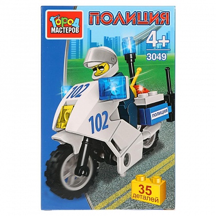 Конструктор - Полицейский на мотоцикле, с фигуркой, 35 деталей 