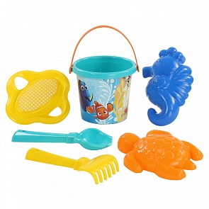 Набор Disney/Pixar - В поисках Немо №3: ведро малое с наклейкой, ситечко-цветок, совок №2, грабельки №2, 2 формочки (Полесье, 66497)