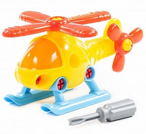 Конструктор-транспорт Вертолёт, 16 элементов, в сеточке (Полесье, 76663) (ассортимент)